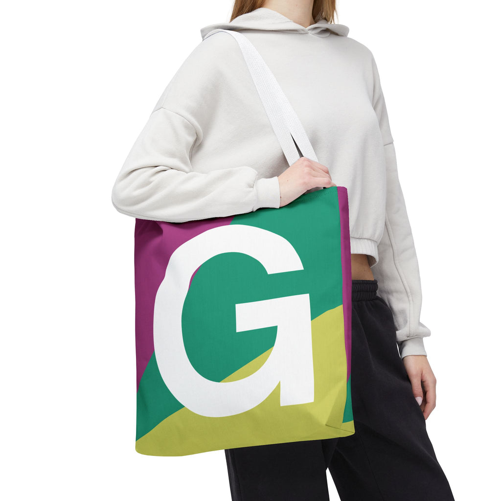 Monogram 'G' Colorblock Tote Bag — Personalized Initial G Shoulder Tote