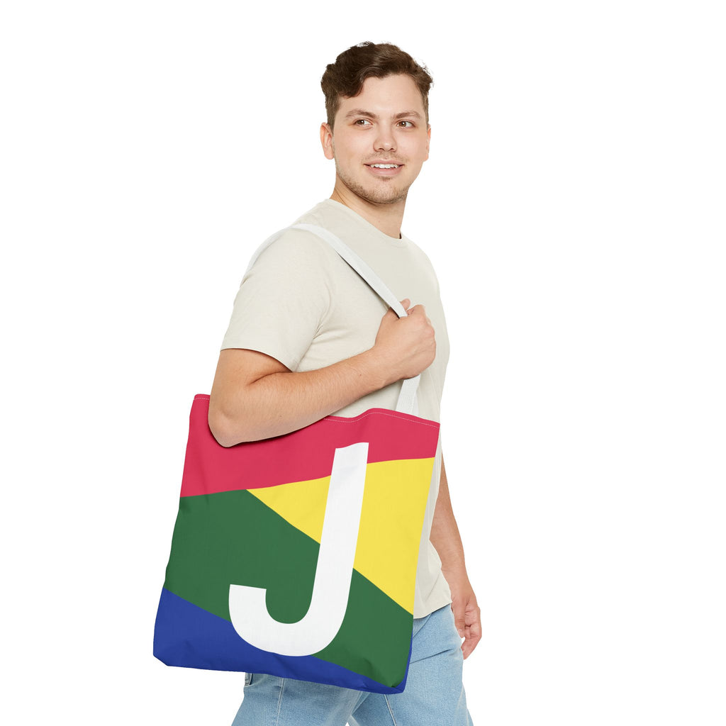 Monogram 'J' Colorblock Tote Bag — Personalized Initial J Shoulder Tote