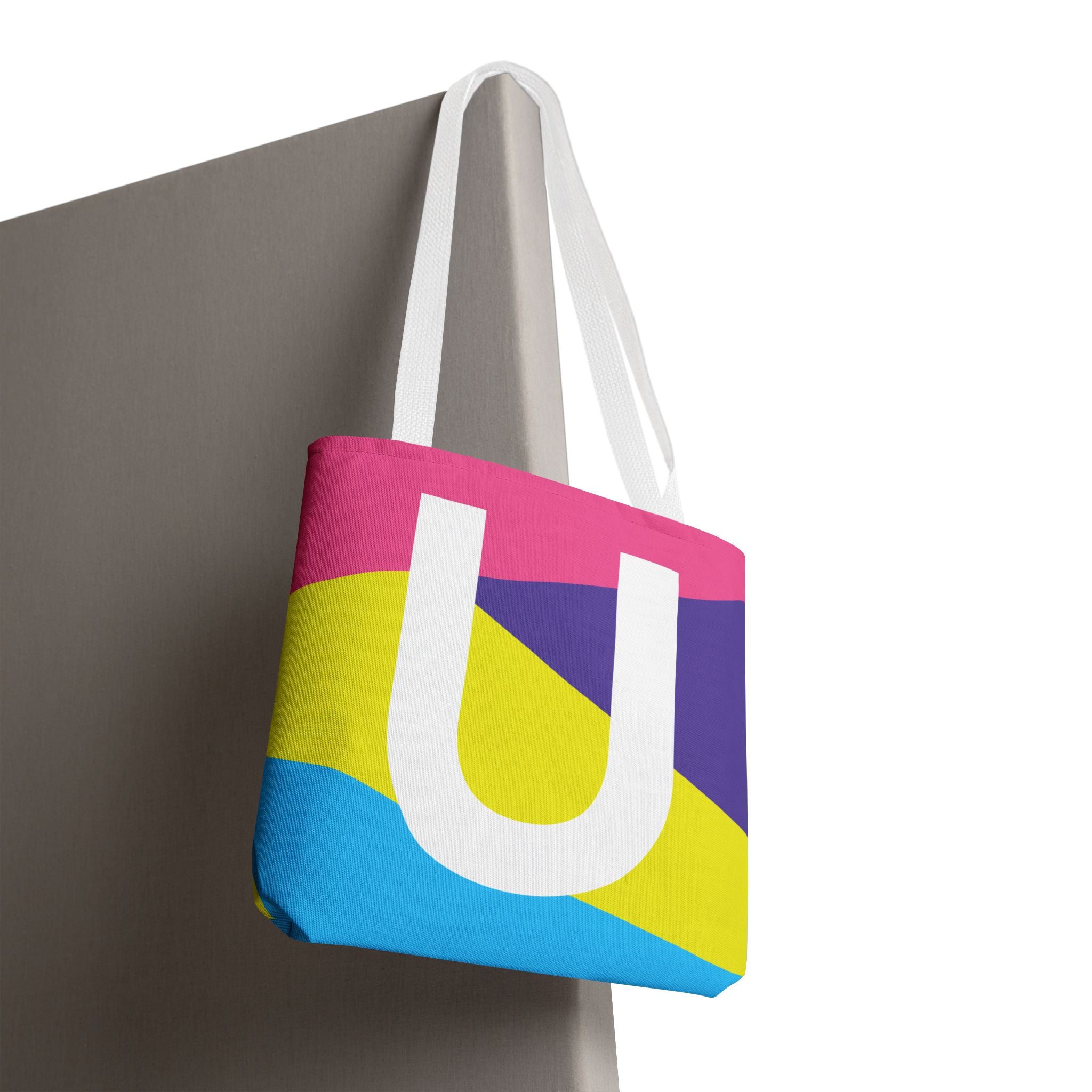 Monogram 'U' Colorblock Tote Bag — Personalized Initial U Shoulder Tote