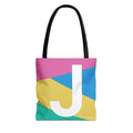 Monogram 'J' Colorblock Tote Bag — Personalized Initial J Shoulder Tote