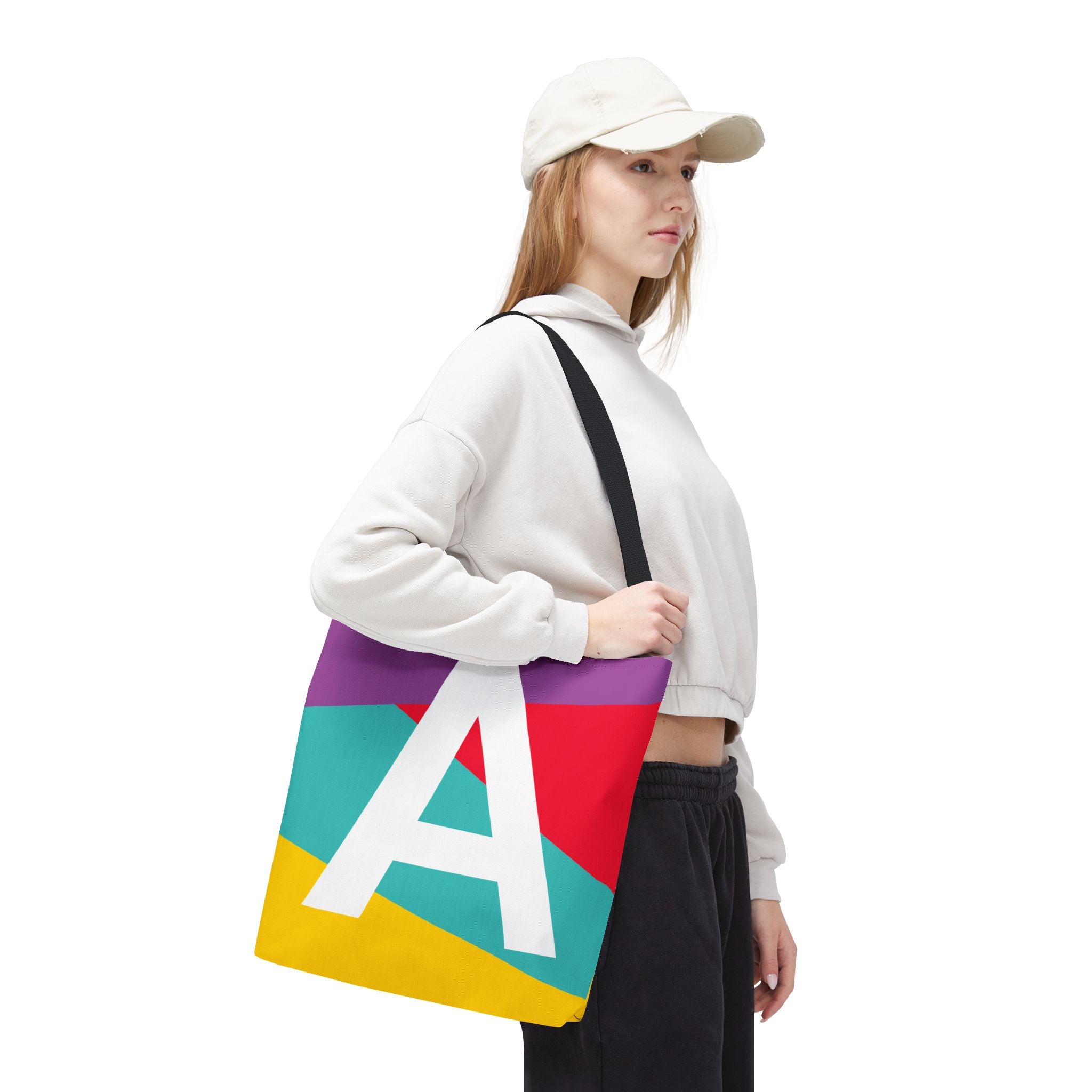 Monogram 'A' Colorblock Tote Bag — Personalized Initial A Shoulder Tote