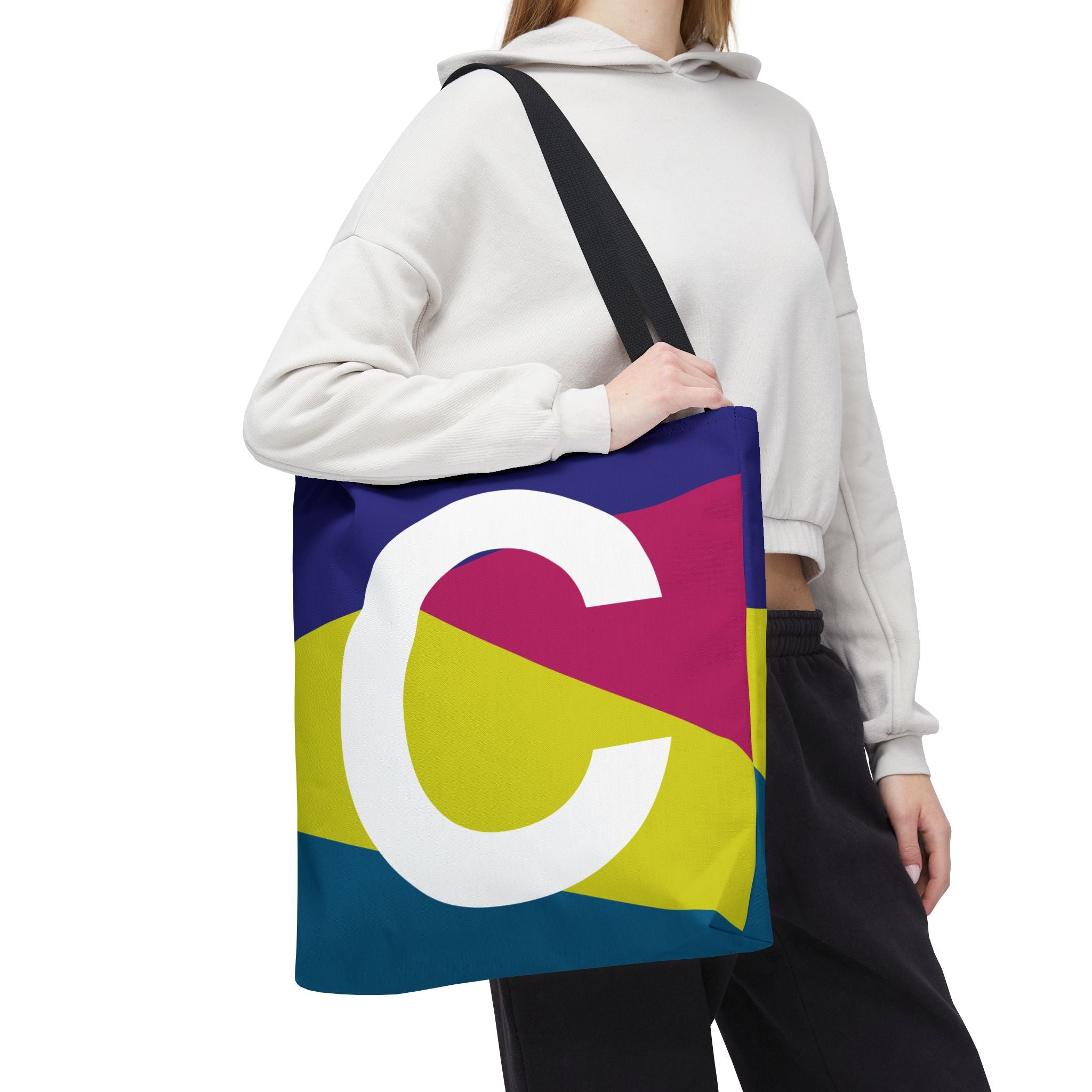 Monogram 'C' Colorblock Tote Bag — Personalized Initial C Shoulder Tote