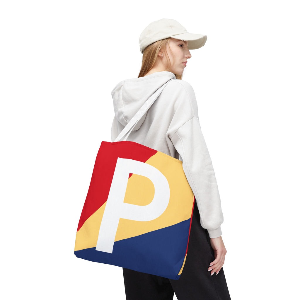 Monogram 'P' Colorblock Tote Bag — Personalized Initial P Shoulder Tote