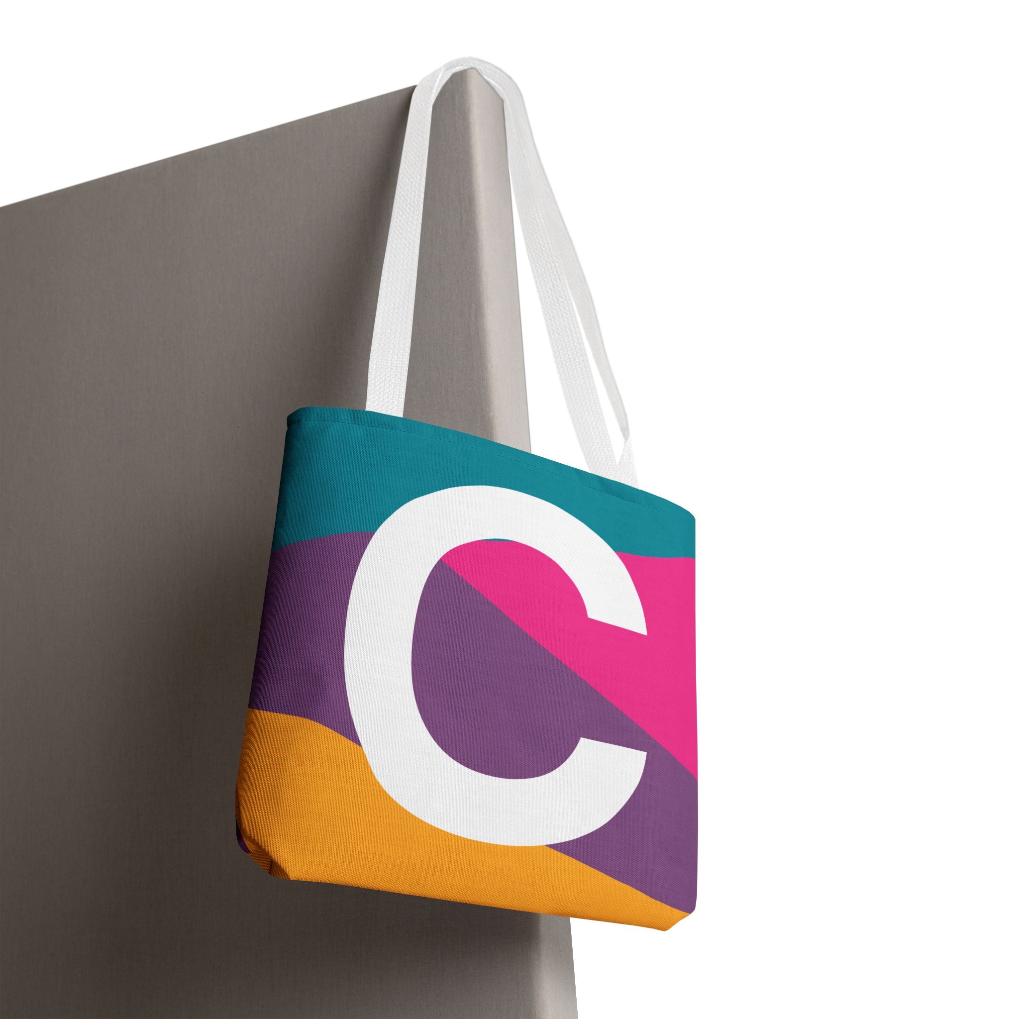 Monogram 'C' Colorblock Tote Bag — Personalized Initial C Shoulder Tote