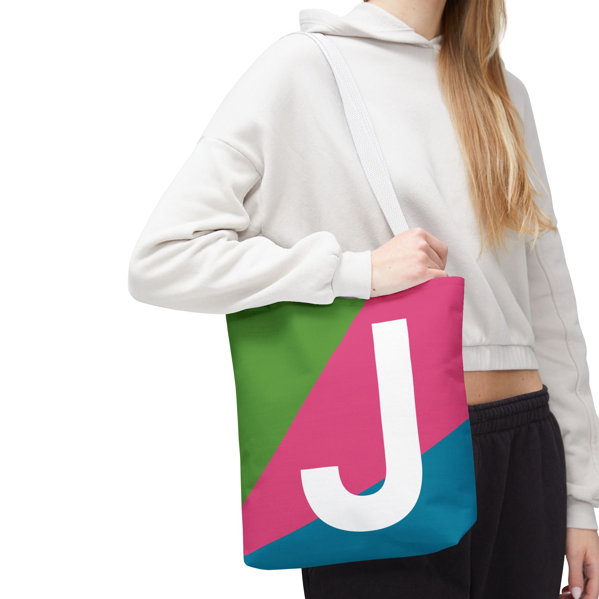 Monogram 'J' Colorblock Tote Bag — Personalized Initial J Shoulder Tote