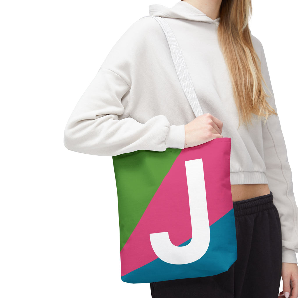 Monogram 'J' Colorblock Tote Bag — Personalized Initial J Shoulder Tote