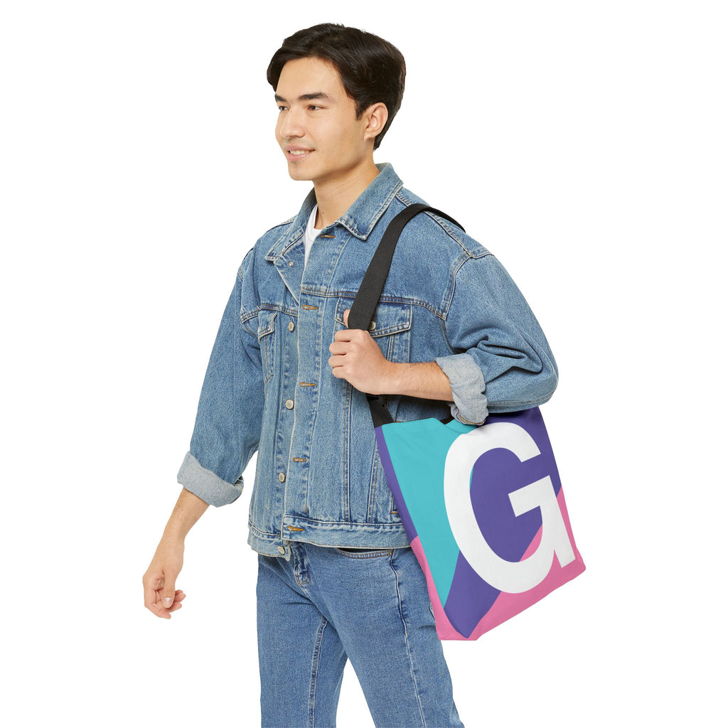 Initial Letter 'G' Colorblock Adjustable Tote Bag — Monogram Alphabet Shoulder Bag