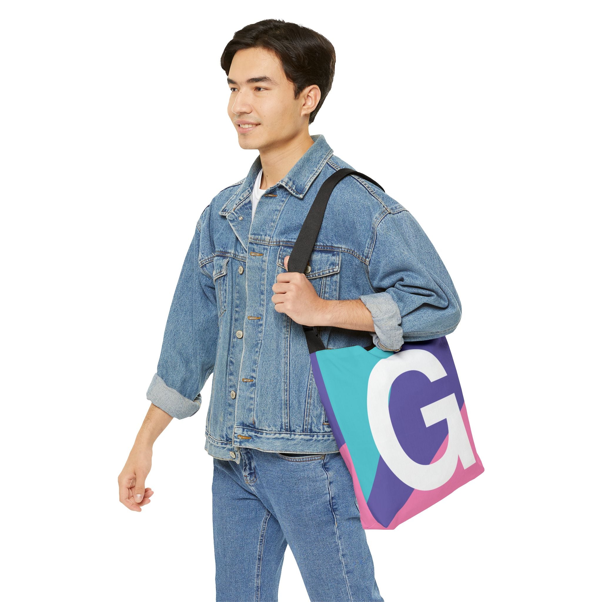 Initial Letter 'G' Colorblock Adjustable Tote Bag — Monogram Alphabet Shoulder Bag