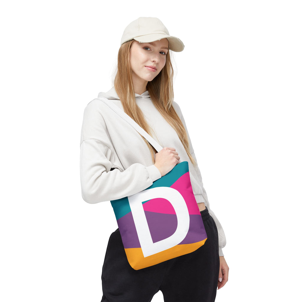 Monogram 'D' Colorblock Tote Bag — Personalized Initial D Shoulder Tote
