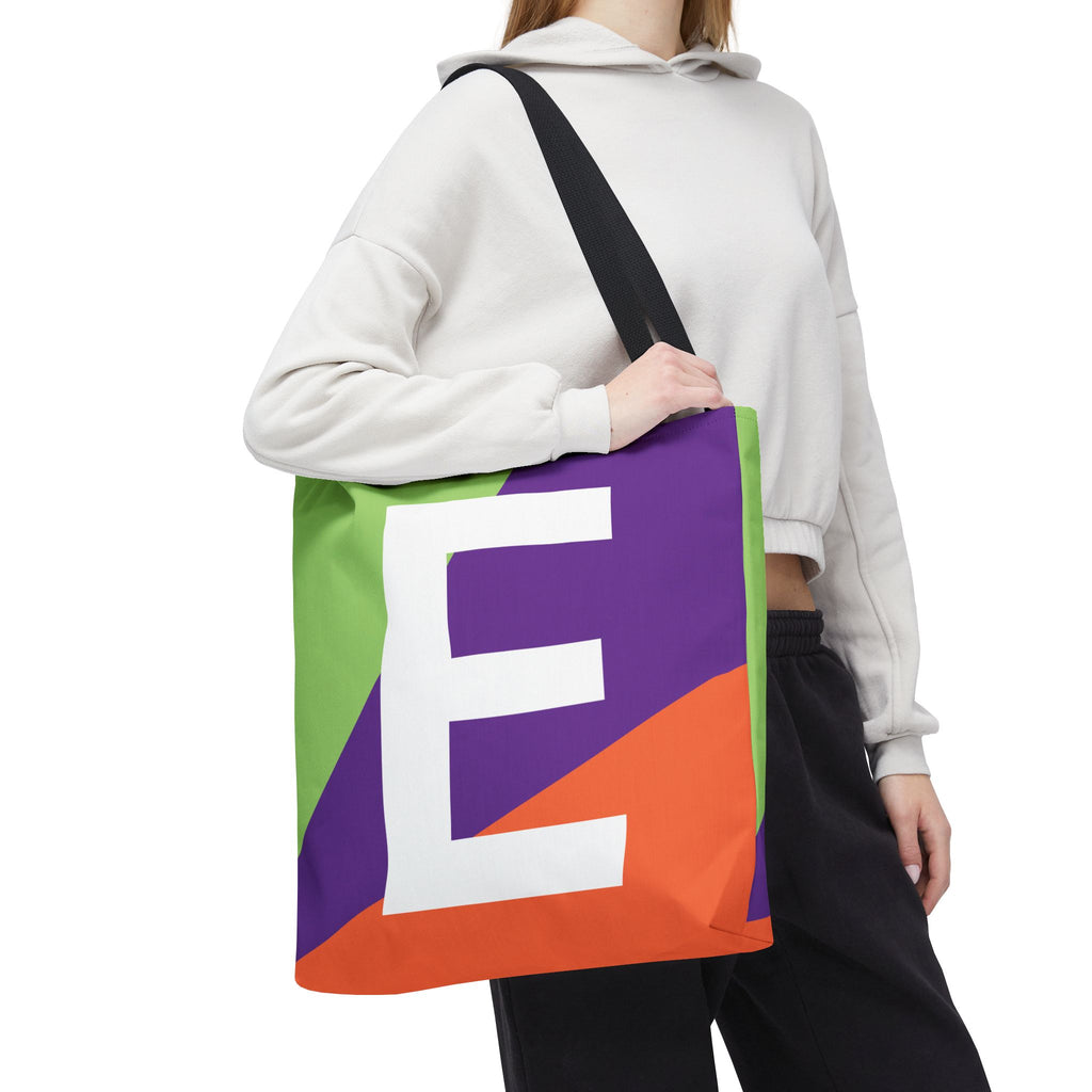 Monogram 'E' Colorblock Tote Bag — Personalized Initial E Shoulder Tote