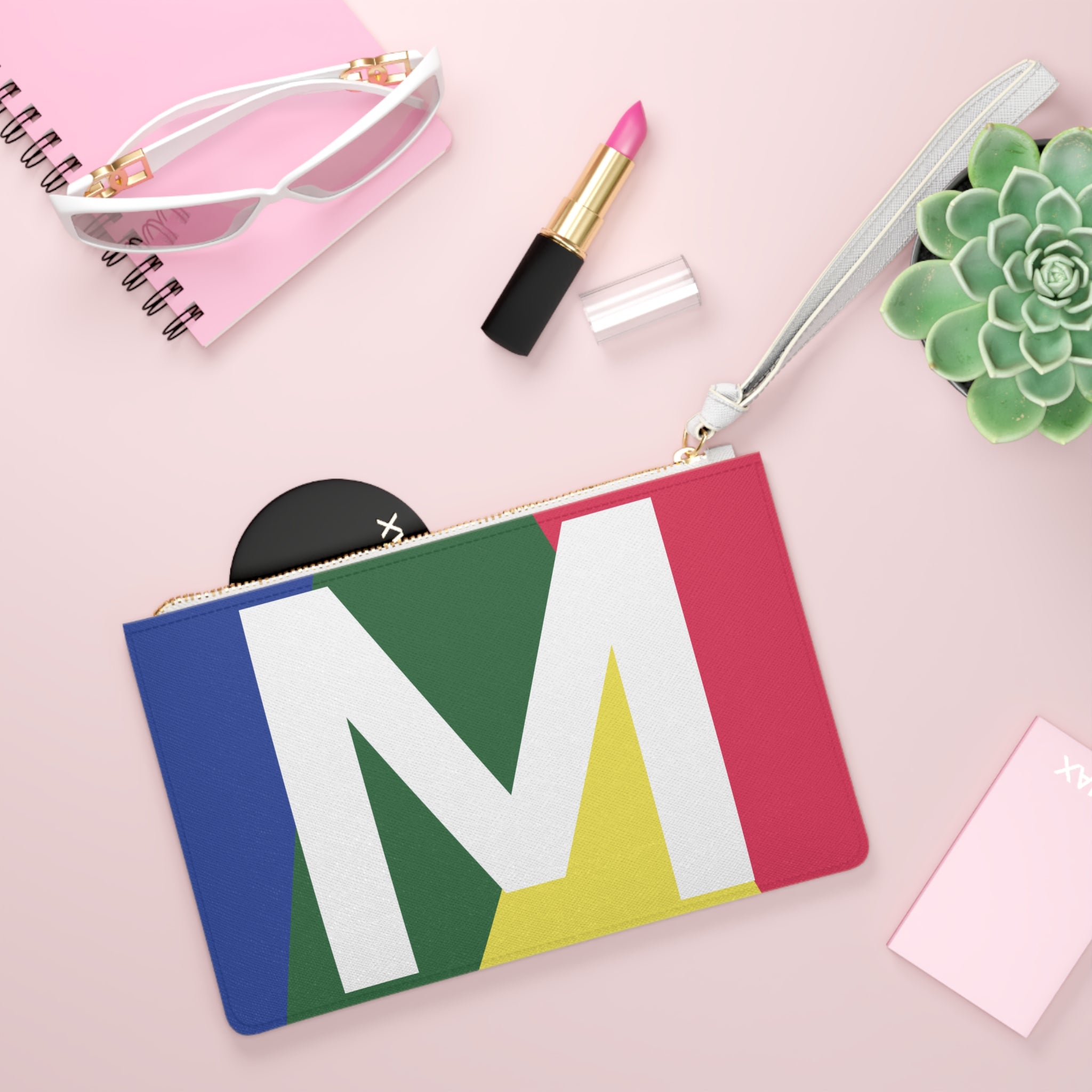 Monogram 'M' Colorblock Clutch Bag — Bold Geometric Wristlet for Everyday & Gifts