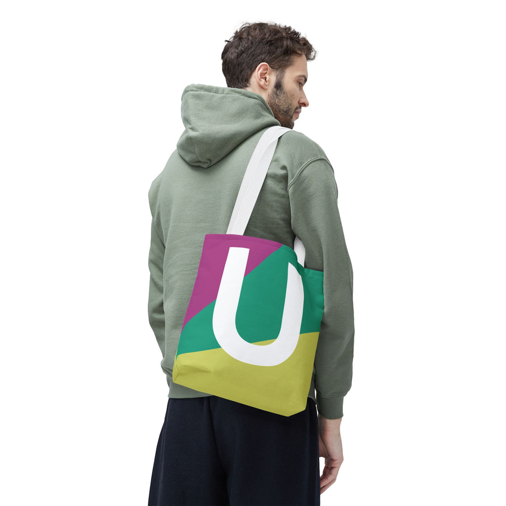 Monogram 'U' Colorblock Tote Bag — Personalized Initial U Shoulder Tote