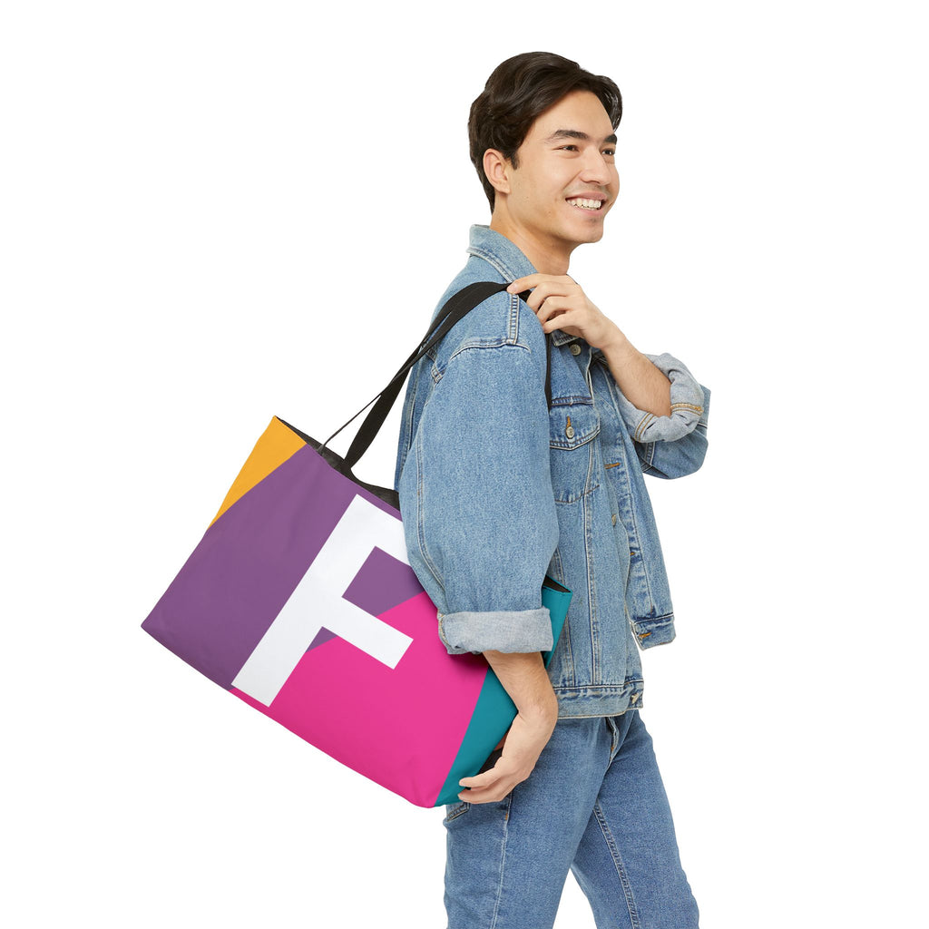 Personalized 'F' Colorblock Tote Bag — Monogram Weekender Tote