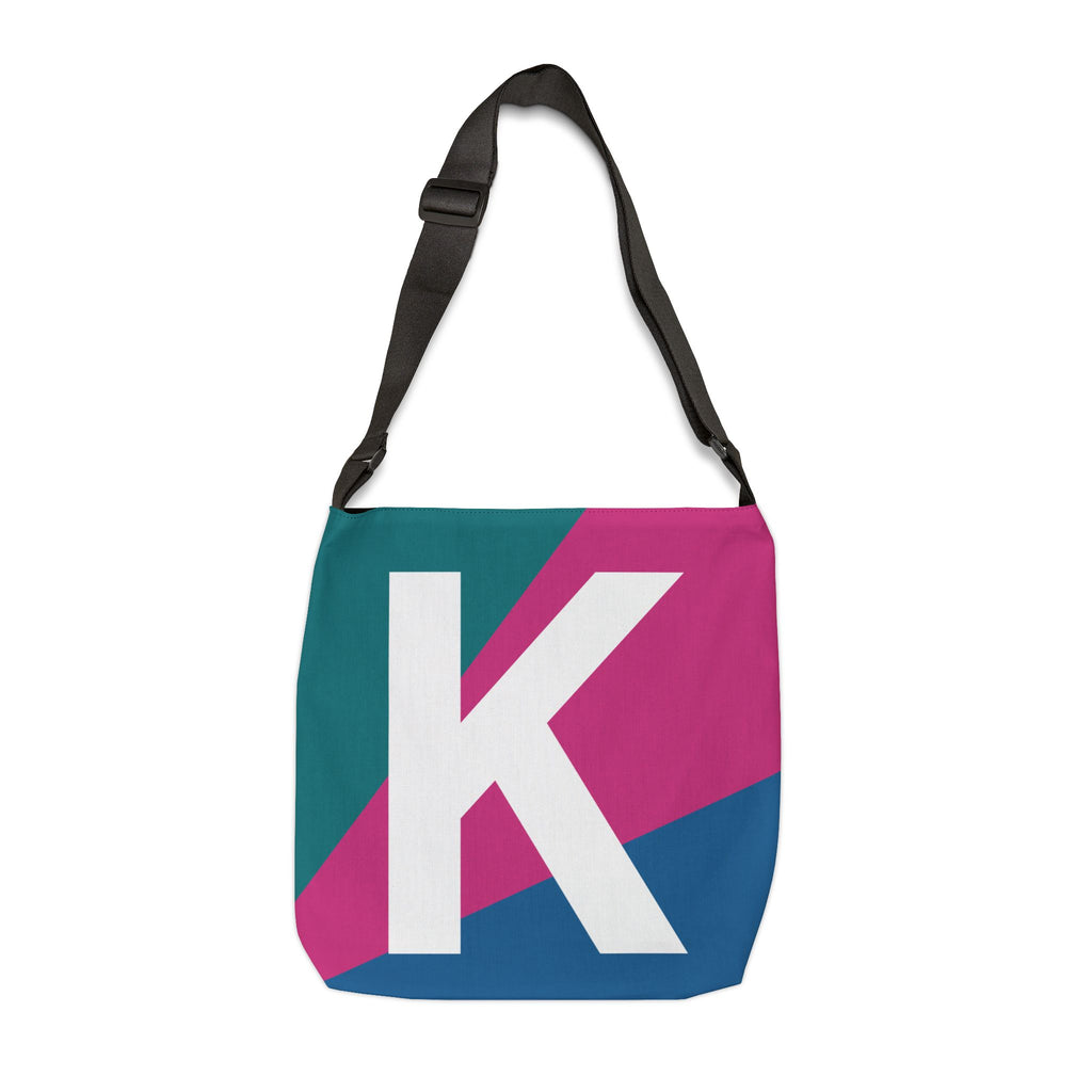Initial Letter 'K' Colorblock Adjustable Tote Bag — Monogram Alphabet Shoulder Bag