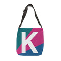 Initial Letter 'K' Colorblock Adjustable Tote Bag — Monogram Alphabet Shoulder Bag