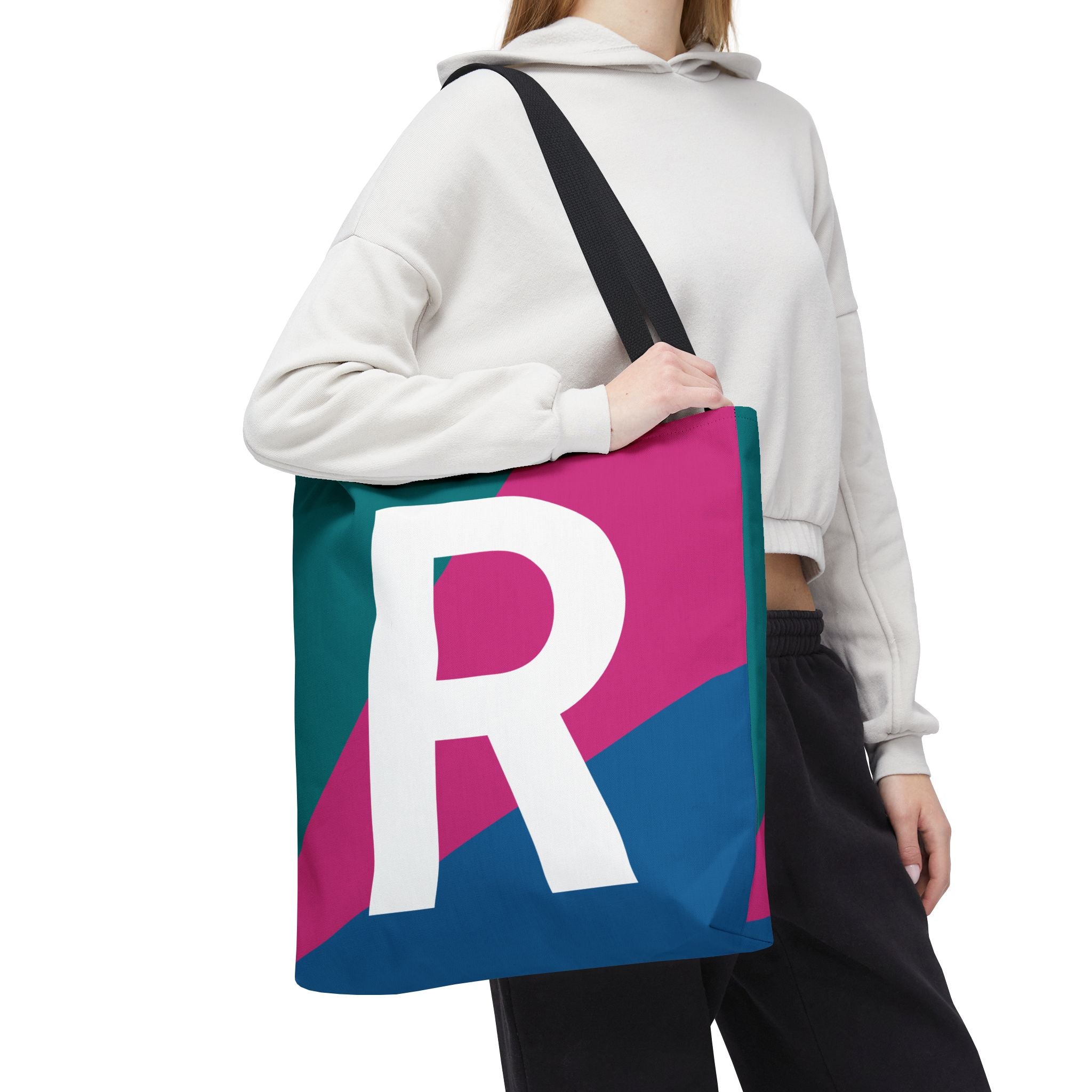 Monogram 'R' Colorblock Tote Bag — Personalized Initial R Shoulder Tote