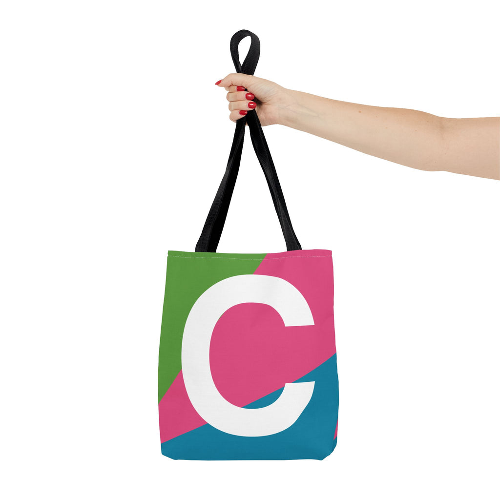 Monogram 'C' Colorblock Tote Bag — Personalized Initial C Shoulder Tote