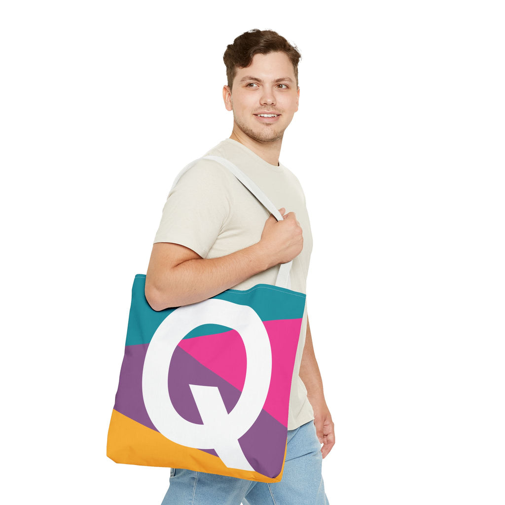 Monogram 'Q' Colorblock Tote Bag — Personalized Initial Q Shoulder Tote