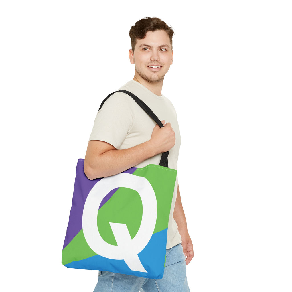 Monogram 'Q' Colorblock Tote Bag — Personalized Initial Q Shoulder Tote