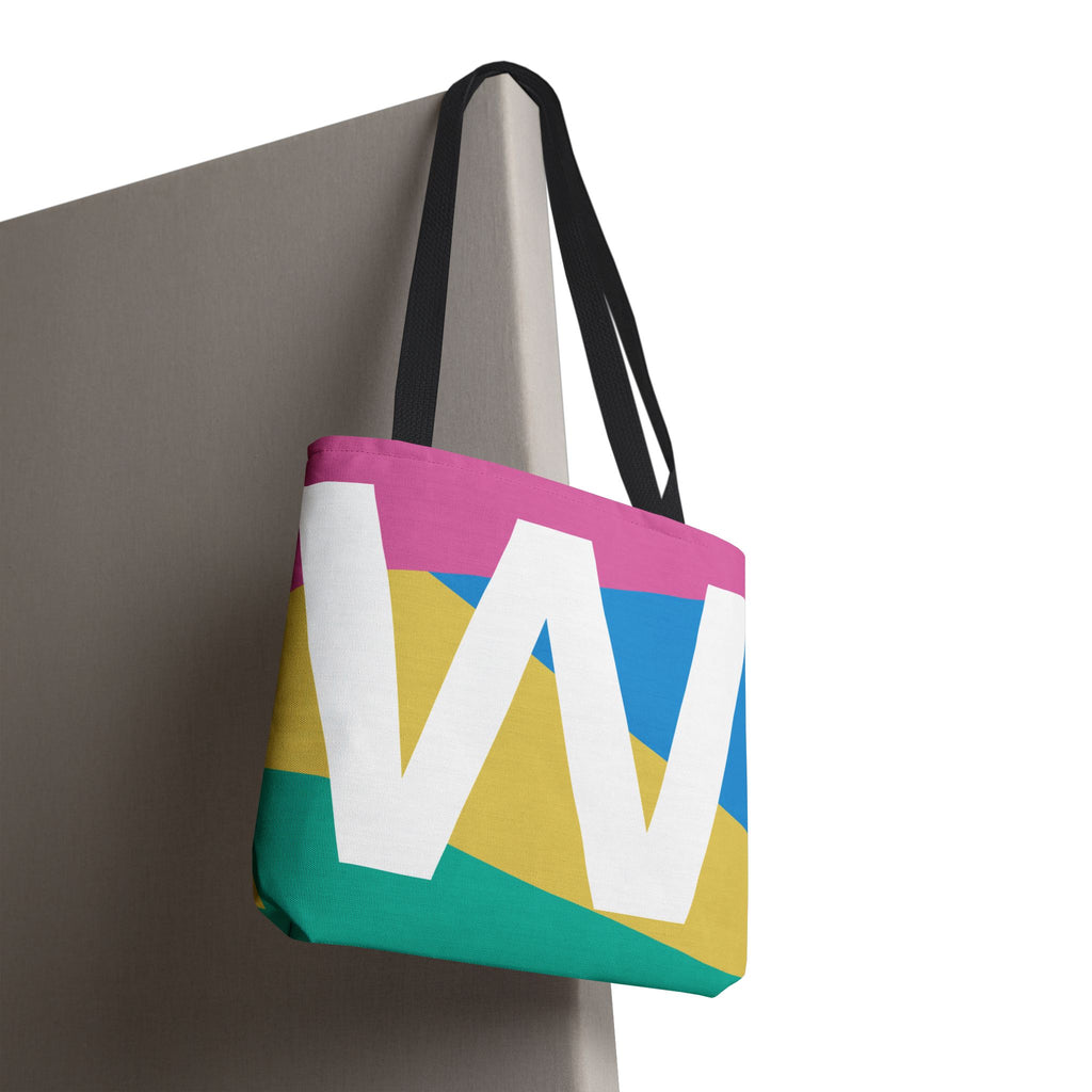 Monogram 'W' Colorblock Tote Bag — Personalized Initial W Shoulder Tote