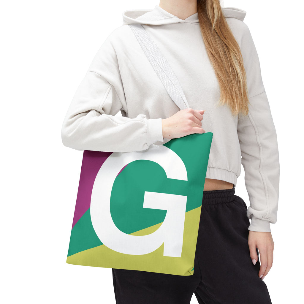 Monogram 'G' Colorblock Tote Bag — Personalized Initial G Shoulder Tote