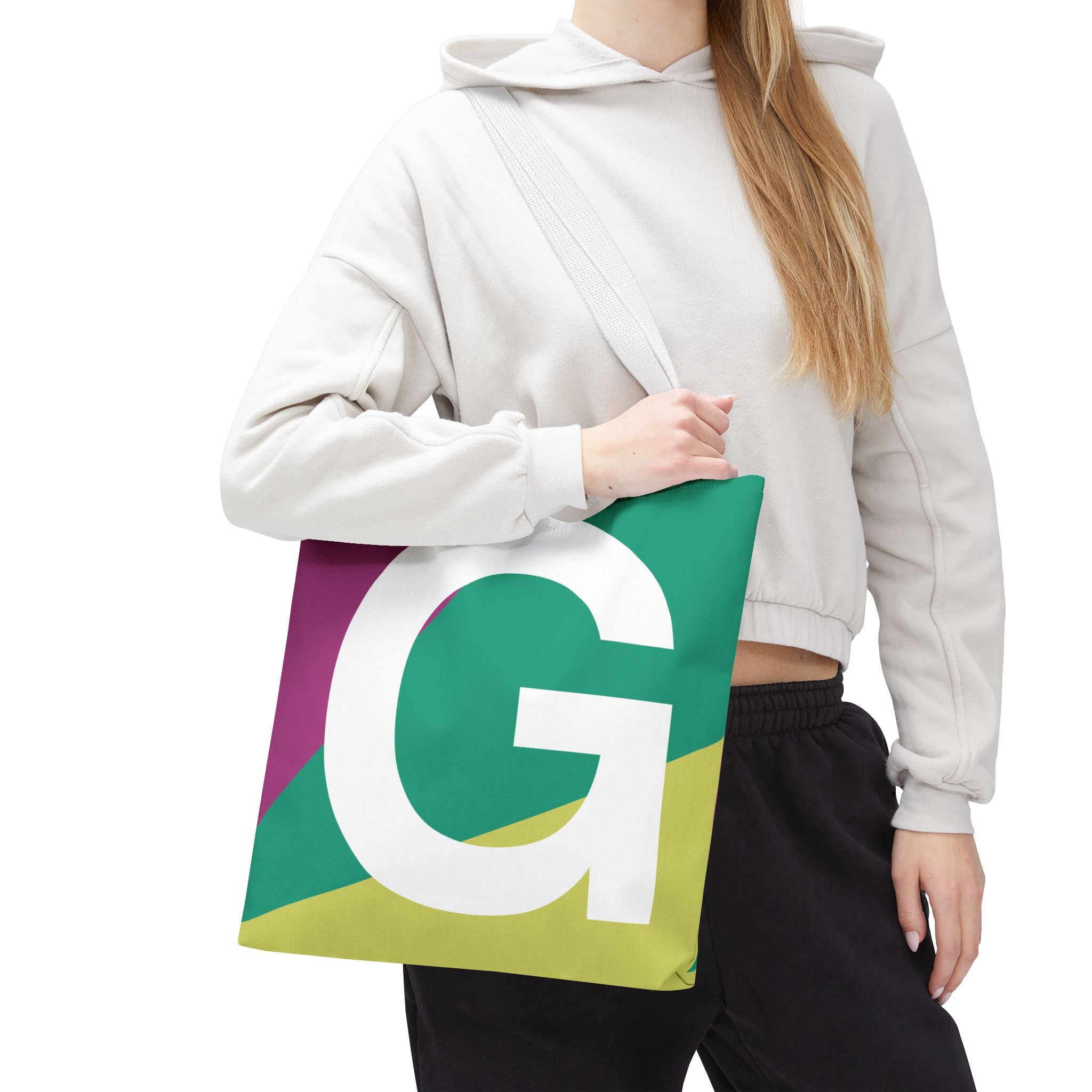 Monogram 'G' Colorblock Tote Bag — Personalized Initial G Shoulder Tote