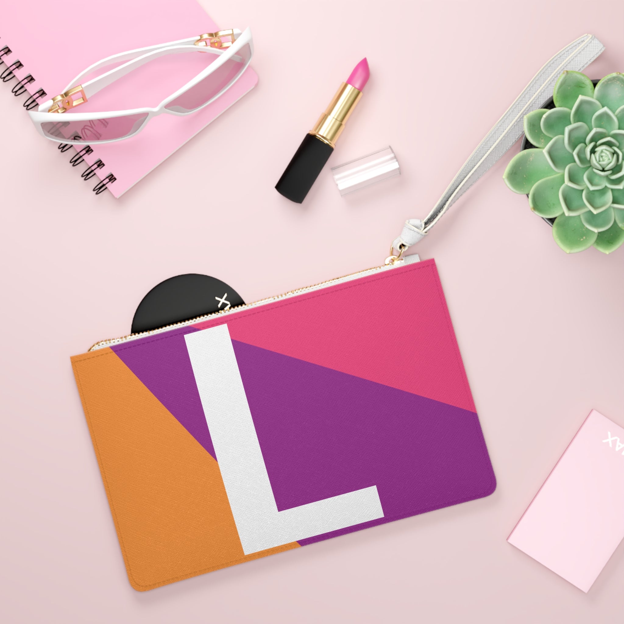 Monogram 'L' Colorblock Clutch Bag — Bold Geometric Wristlet for Everyday & Gifts