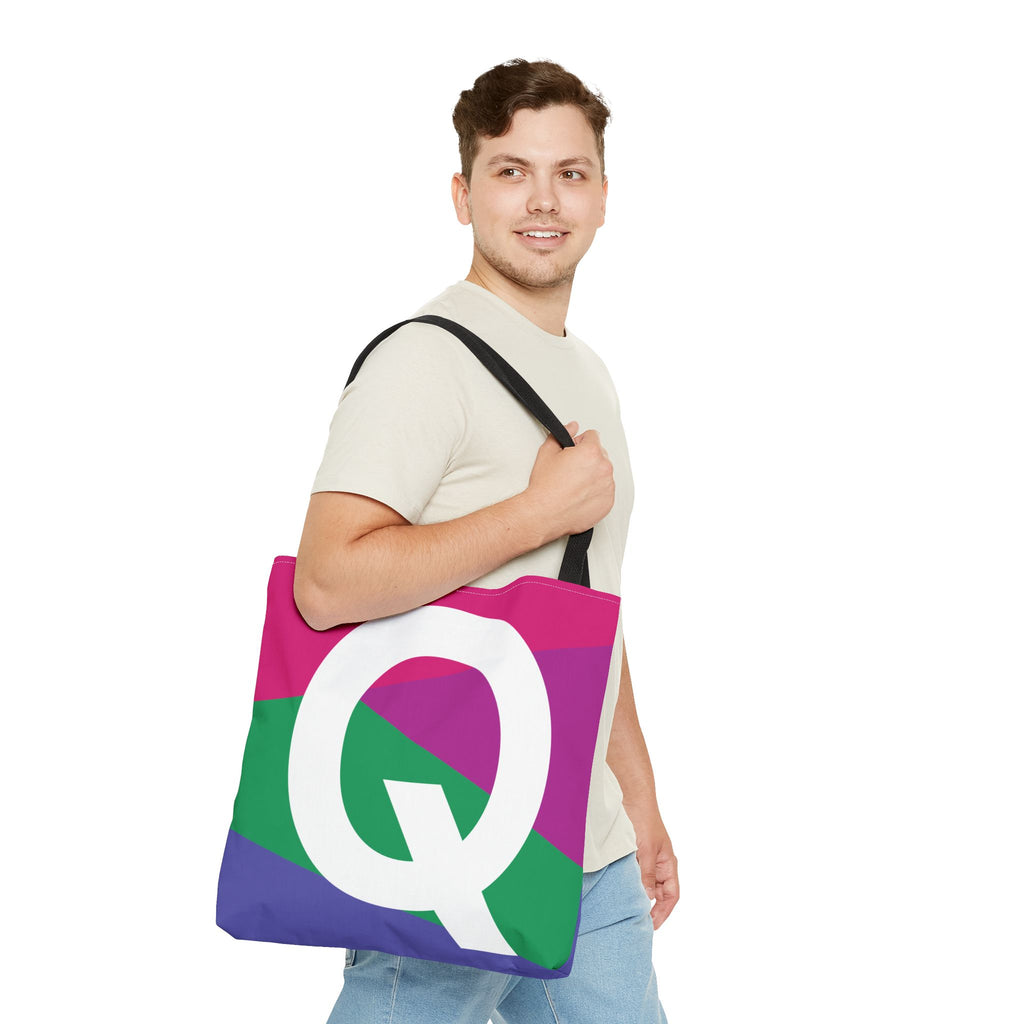 Monogram 'Q' Colorblock Tote Bag — Personalized Initial Q Shoulder Tote