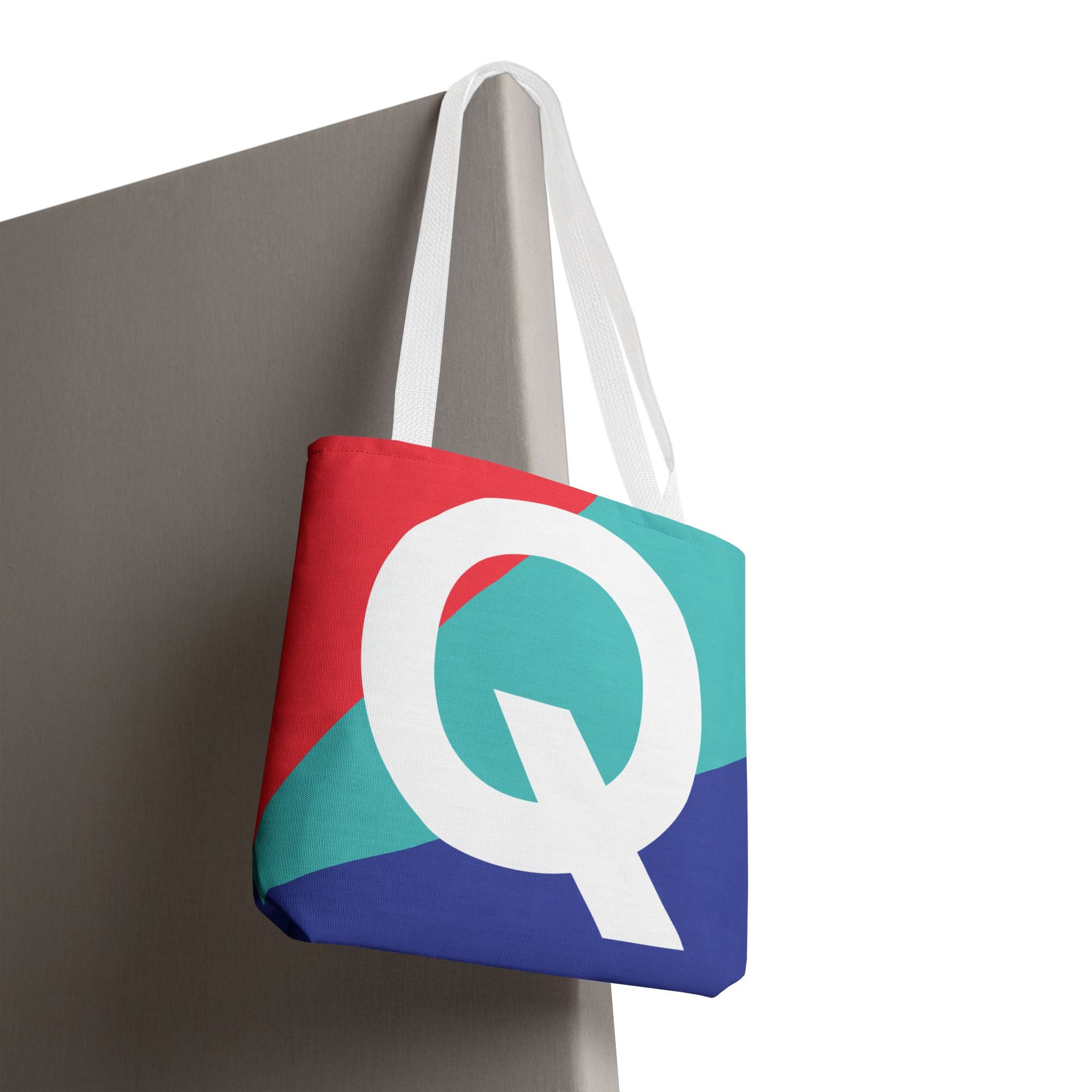 Monogram 'Q' Colorblock Tote Bag — Personalized Initial Q Shoulder Tote
