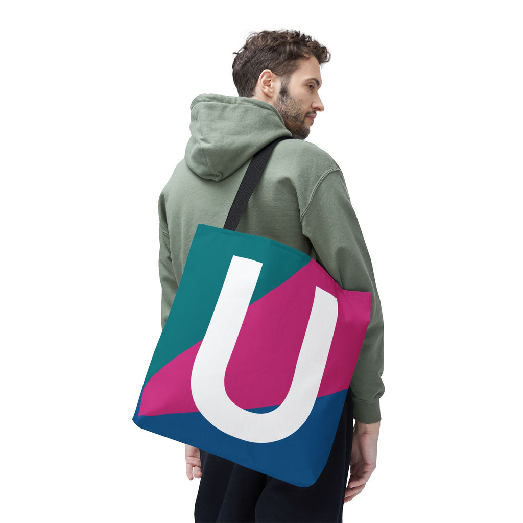 Monogram 'U' Colorblock Tote Bag — Personalized Initial U Shoulder Tote