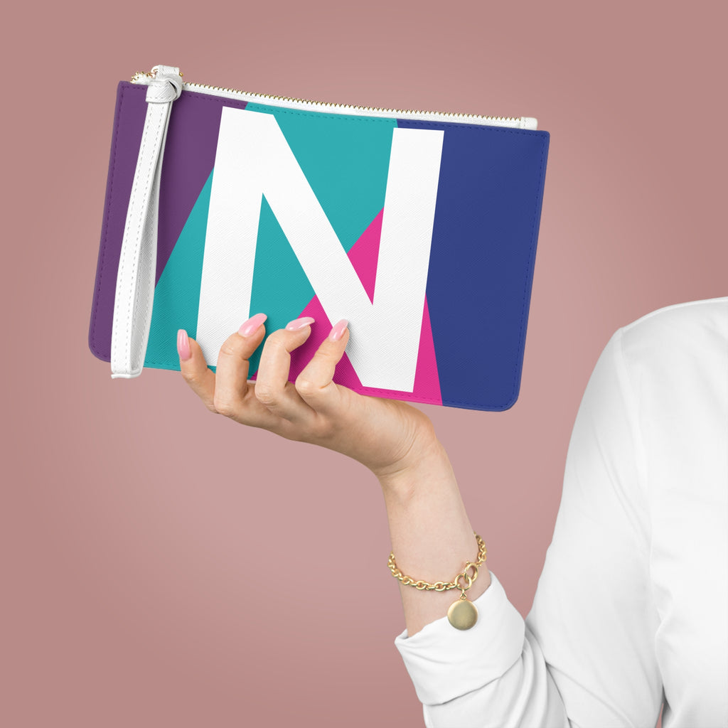 Monogram 'N' Colorblock Clutch Bag — Bold Geometric Wristlet for Everyday & Gifts