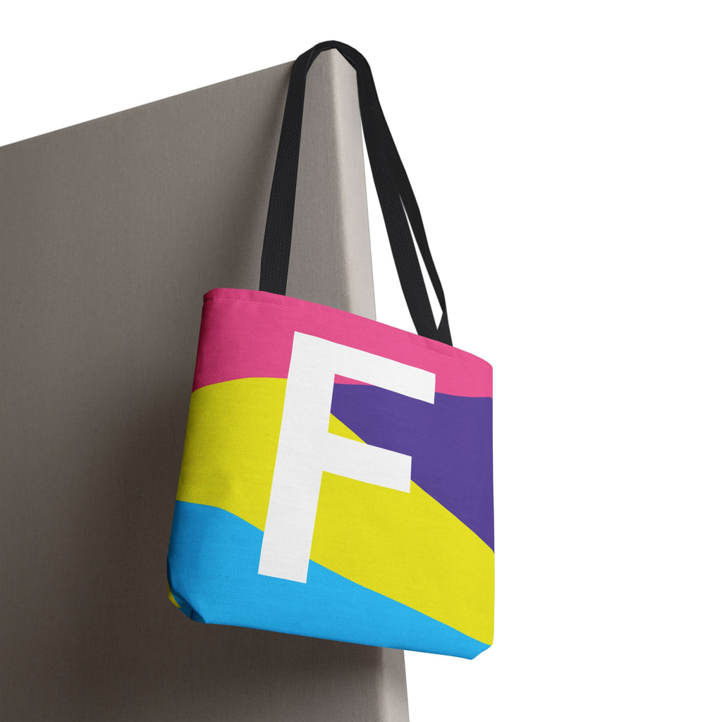 Monogram 'F' Colorblock Tote Bag — Personalized Initial F Shoulder Tote
