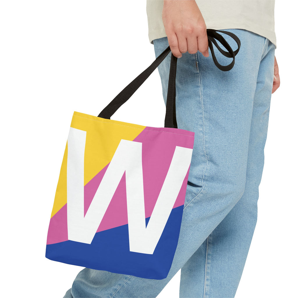 Monogram 'W' Colorblock Tote Bag — Personalized Initial W Shoulder Tote