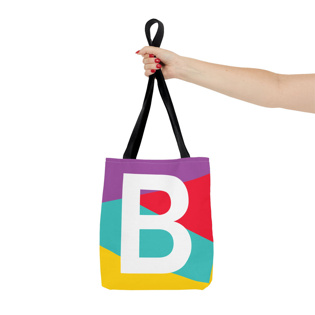 Monogram 'B' Colorblock Tote Bag — Personalized Initial B Shoulder Tote