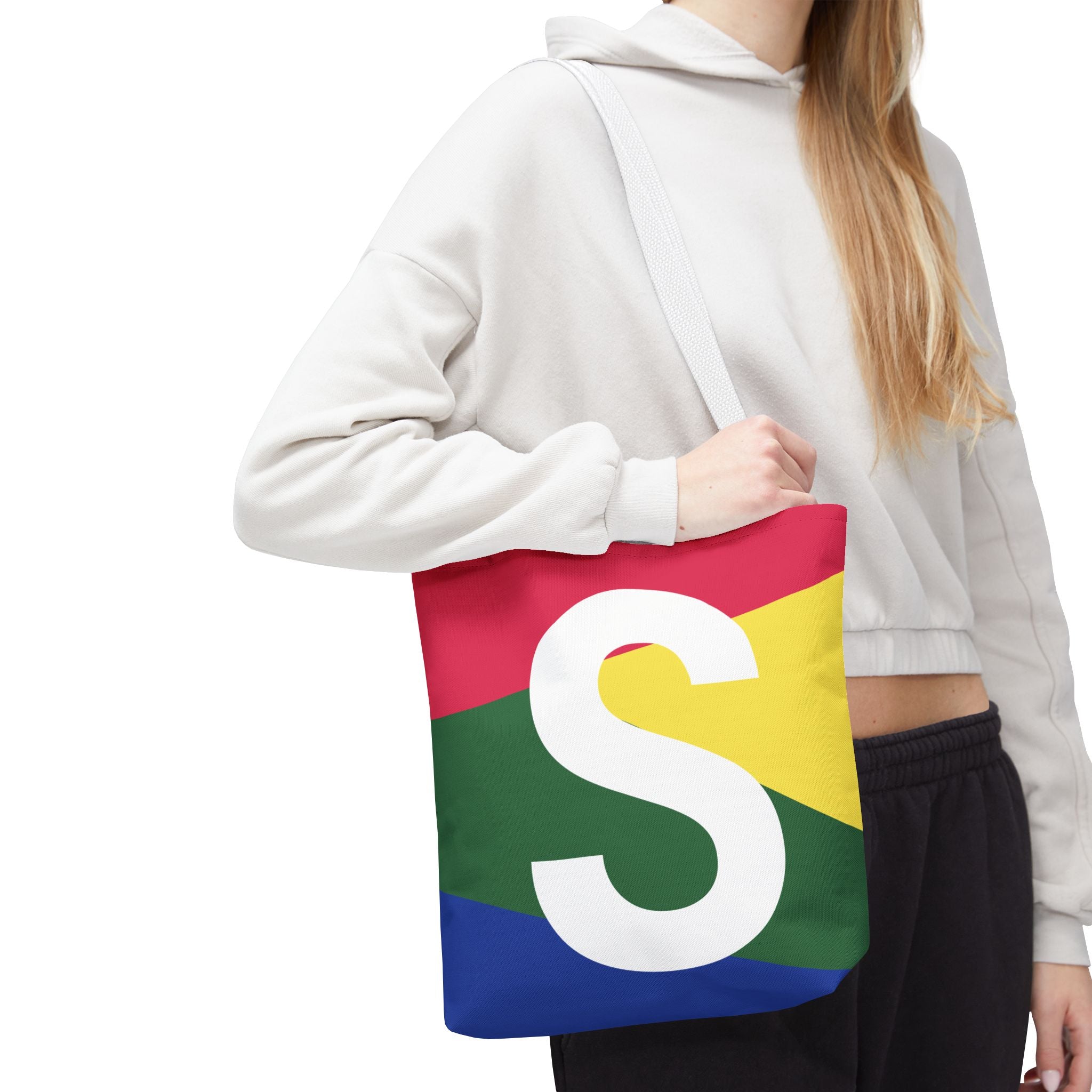 Monogram 'S' Colorblock Tote Bag — Personalized Initial S Shoulder Tote