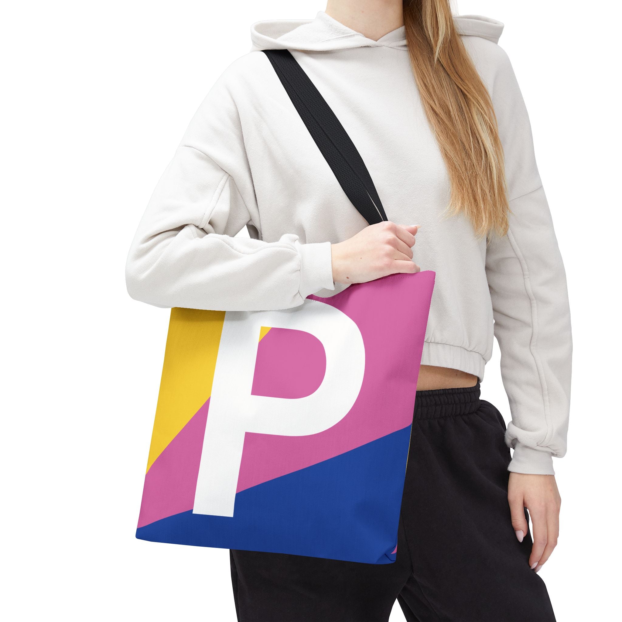 Monogram 'P' Colorblock Tote Bag — Personalized Initial P Shoulder Tote