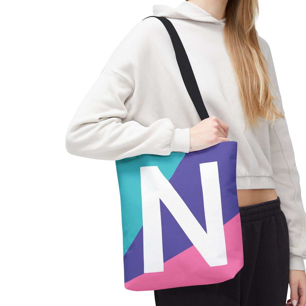 Monogram 'N' Colorblock Tote Bag — Personalized Initial N Shoulder Tote