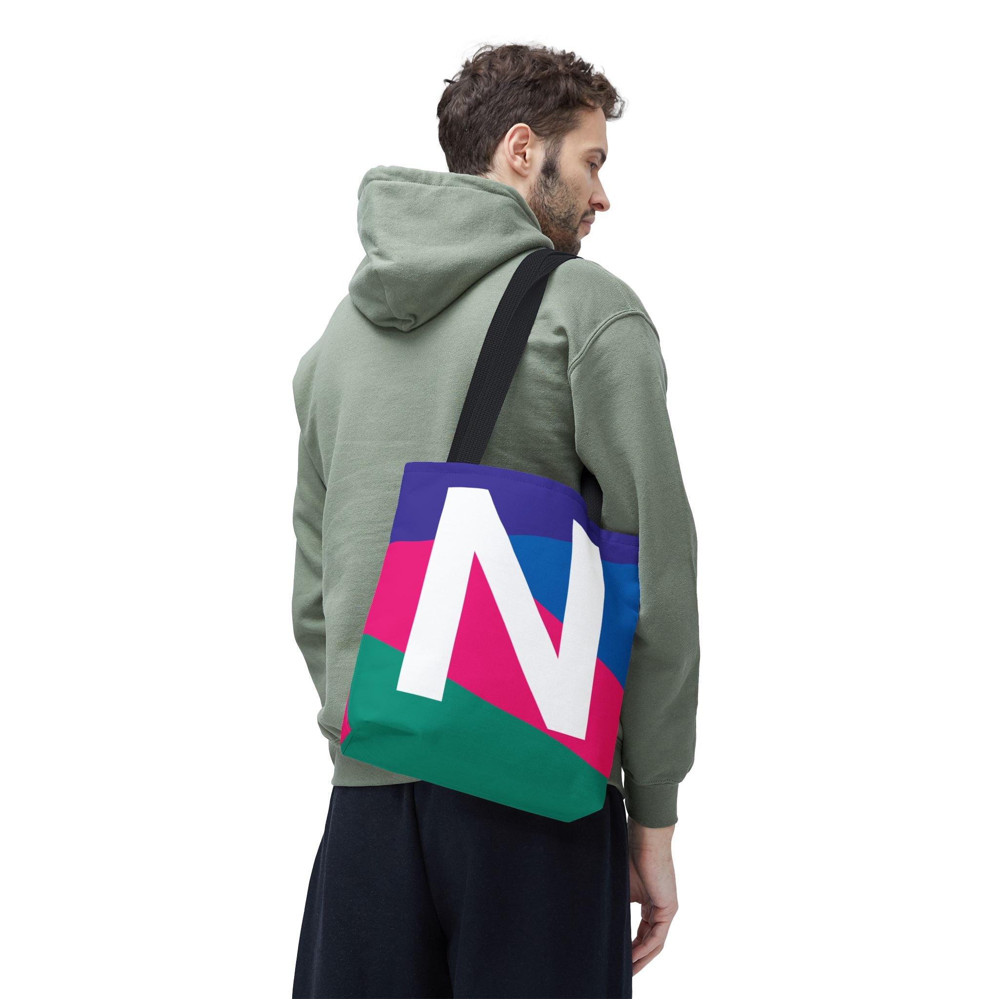 Monogram 'N' Colorblock Tote Bag — Personalized Initial N Shoulder Tote
