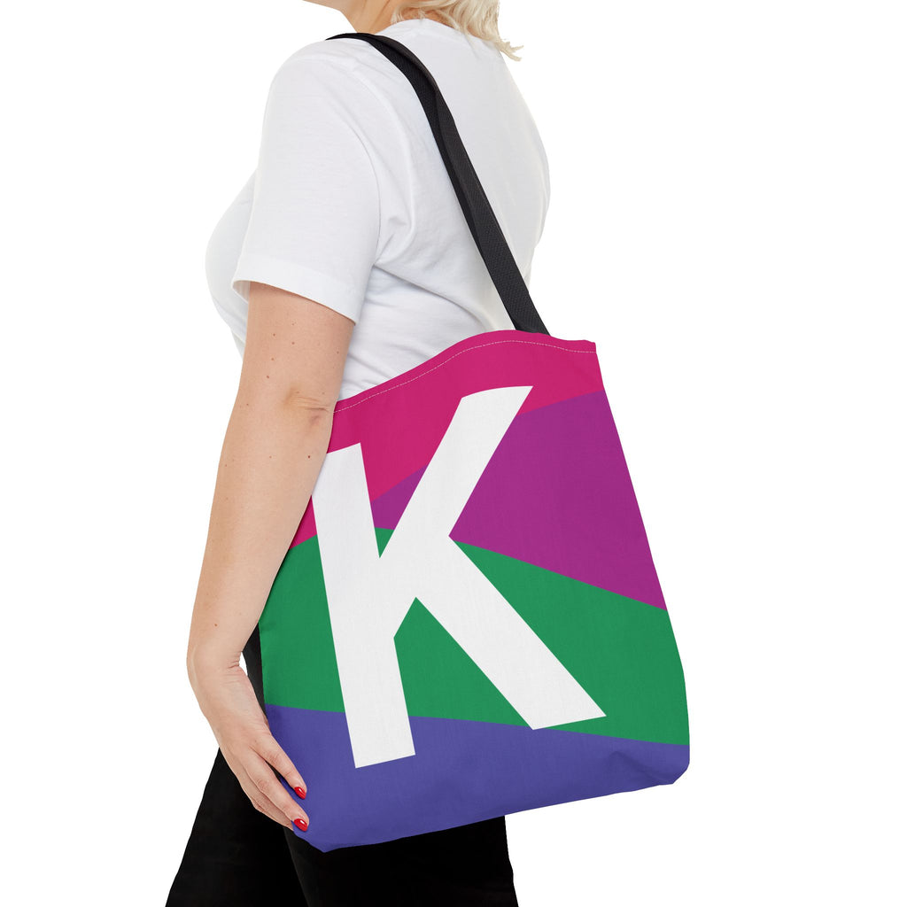 Monogram 'K' Colorblock Tote Bag — Personalized Initial K Shoulder Tote