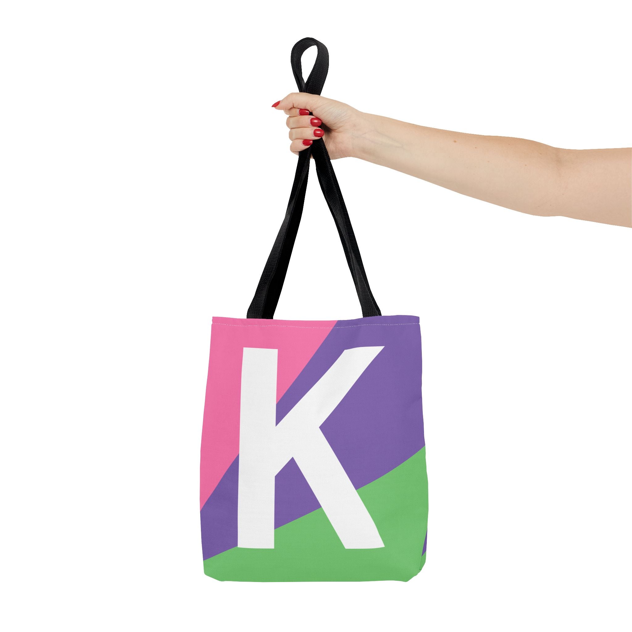 Monogram 'K' Colorblock Tote Bag — Personalized Initial K Shoulder Tote