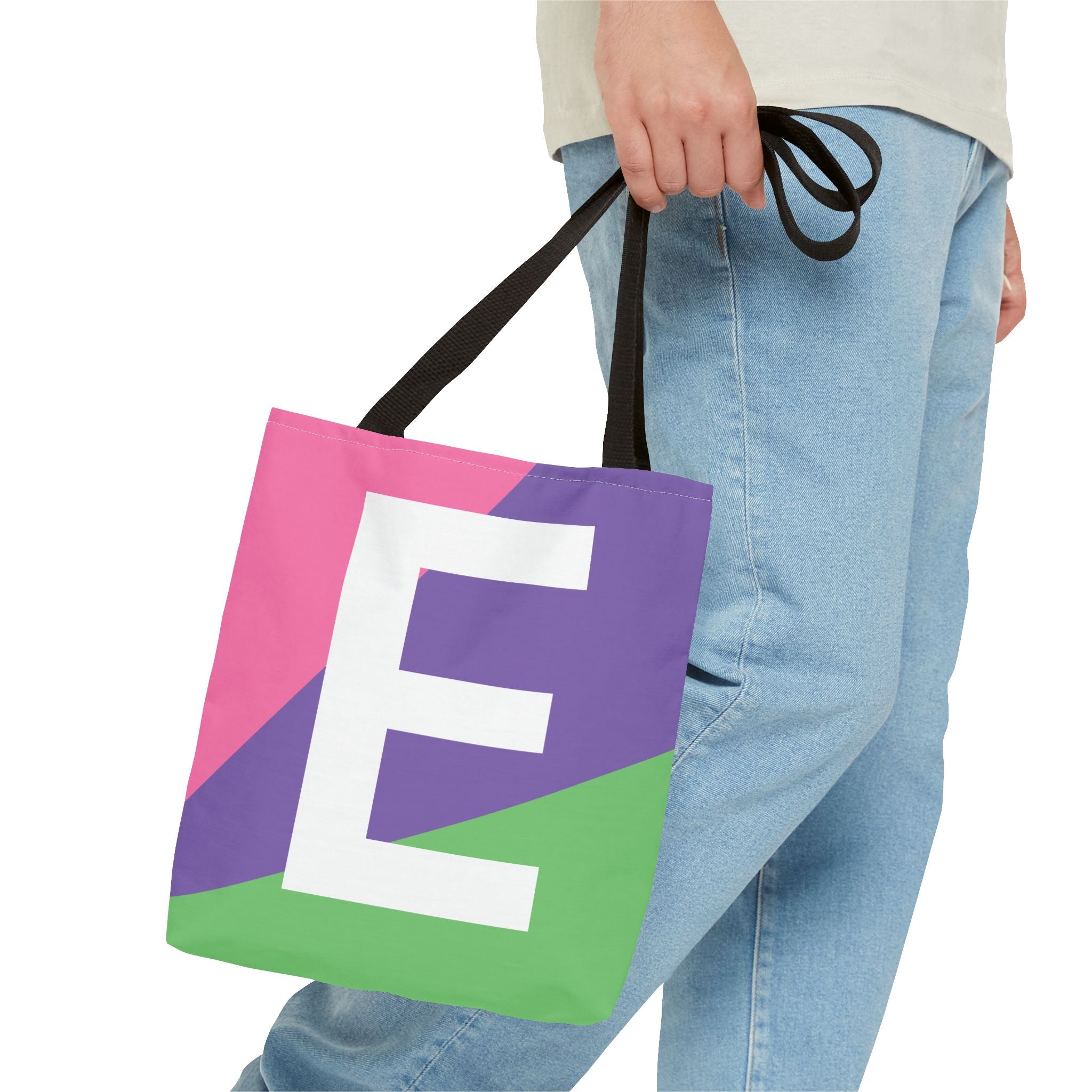 Monogram 'E' Colorblock Tote Bag — Personalized Initial E Shoulder Tote