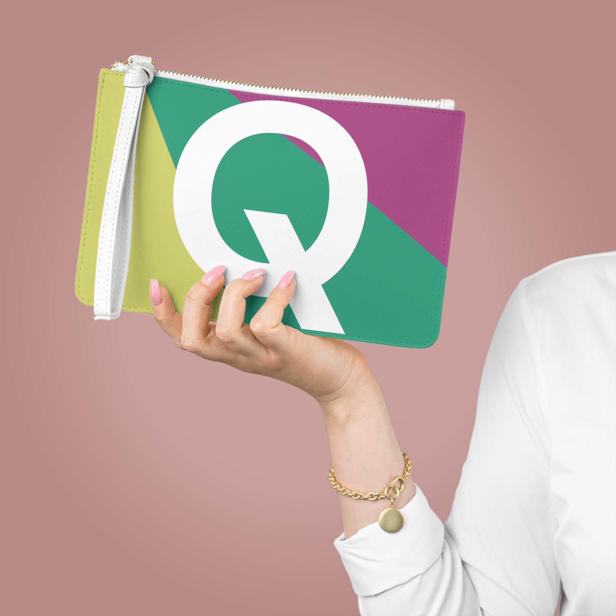 Monogram 'Q' Colorblock Clutch Bag — Bold Geometric Wristlet for Everyday & Gifts