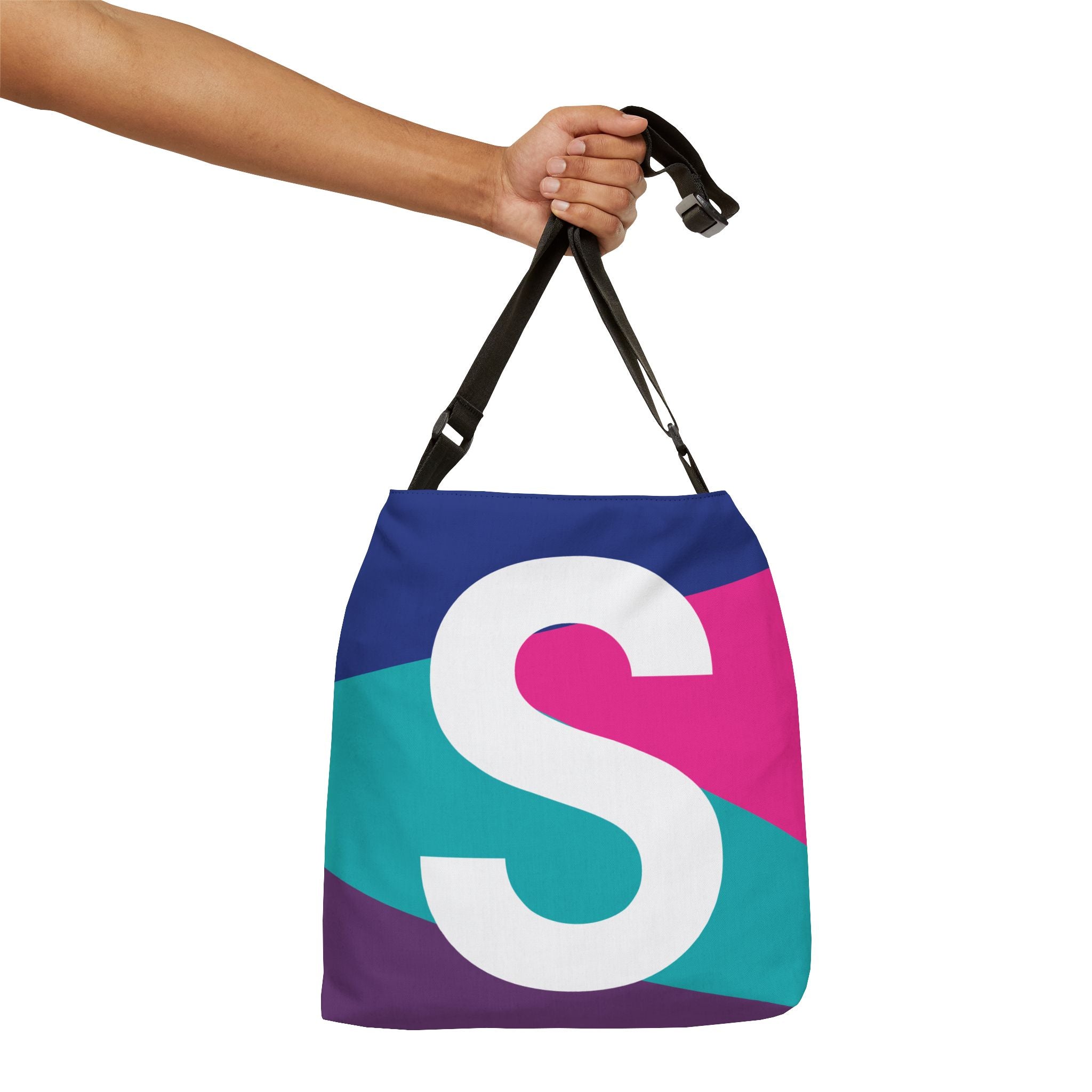 Initial Letter 'S' Colorblock Adjustable Tote Bag — Monogram Alphabet Shoulder Bag