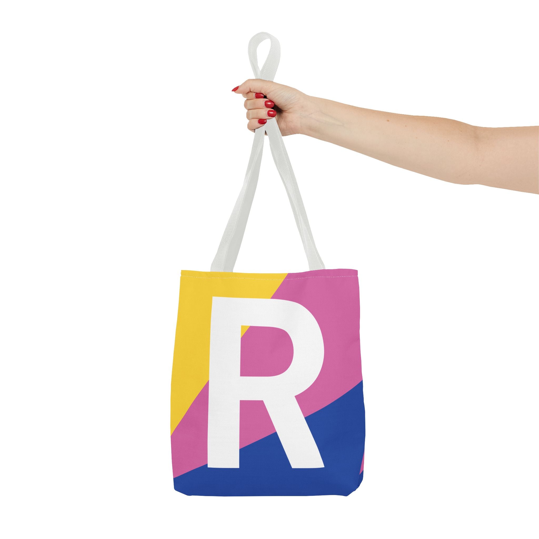 Monogram 'R' Colorblock Tote Bag — Personalized Initial R Shoulder Tote