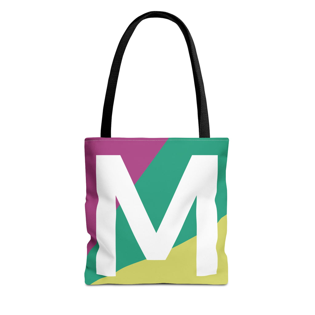 Monogram 'M' Colorblock Tote Bag — Personalized Initial M Shoulder Tote