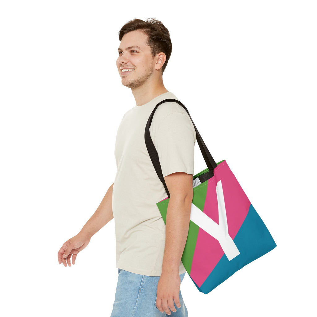 Monogram 'Y' Colorblock Tote Bag — Personalized Initial Y Shoulder Tote