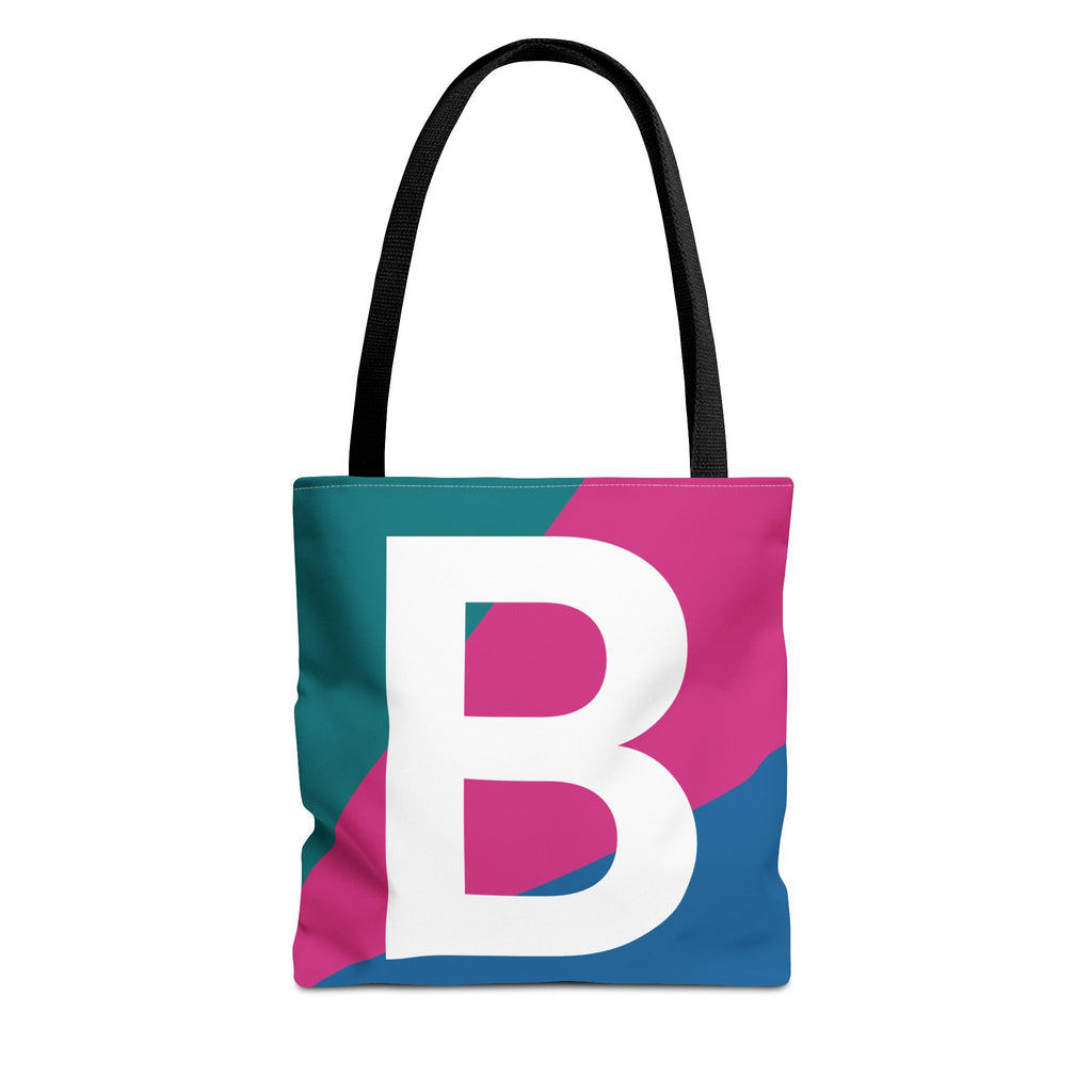 Monogram 'B' Colorblock Tote Bag — Personalized Initial B Shoulder Tote