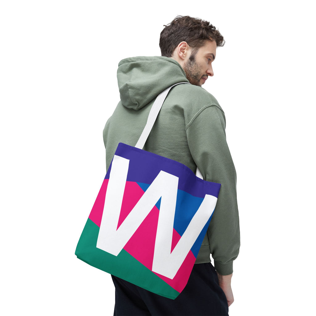 Monogram 'W' Colorblock Tote Bag — Personalized Initial W Shoulder Tote