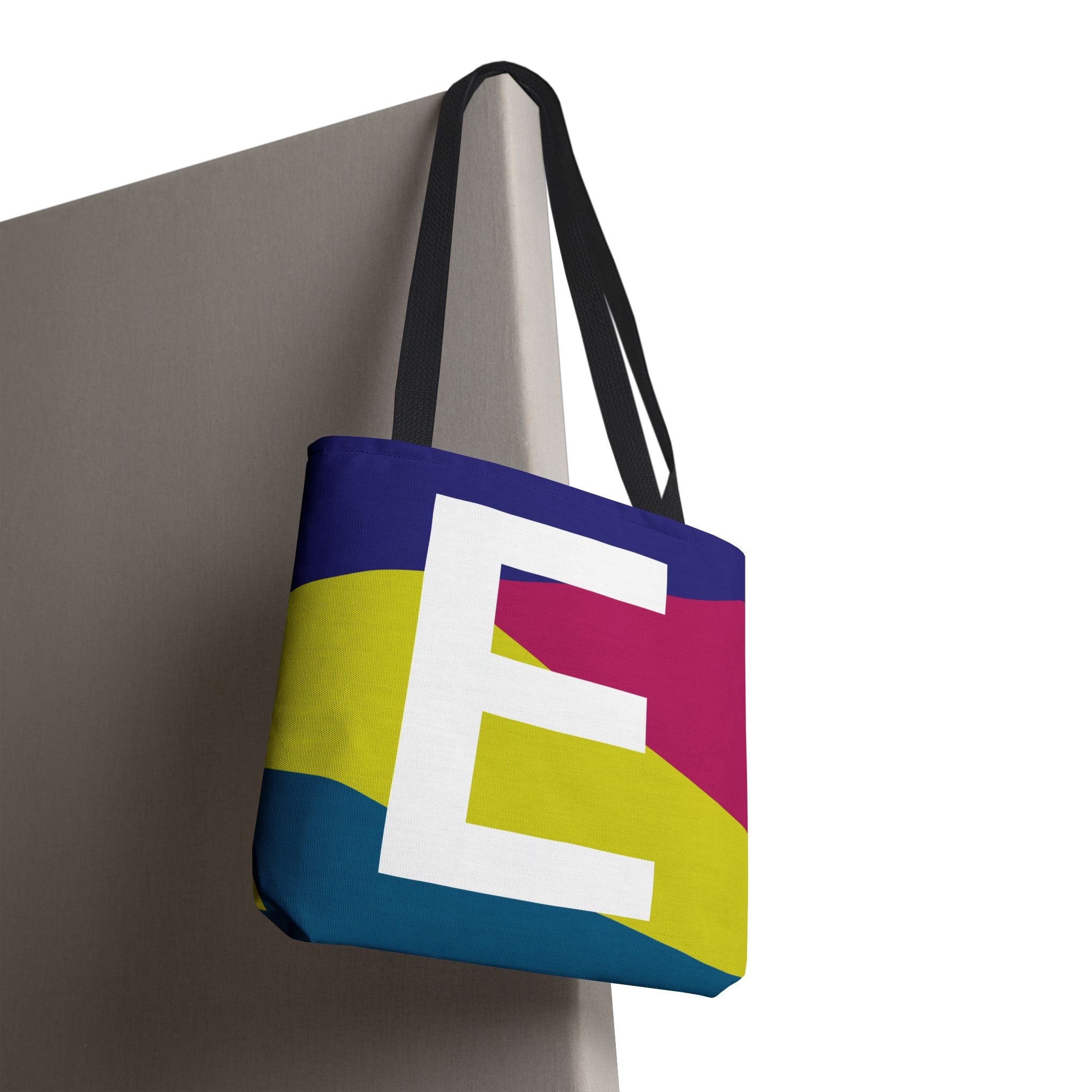 Monogram 'E' Colorblock Tote Bag — Personalized Initial E Shoulder Tote