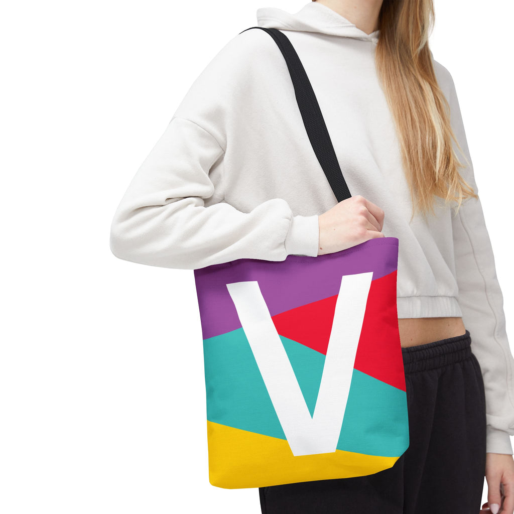 Monogram 'V' Colorblock Tote Bag — Personalized Initial V Shoulder Tote